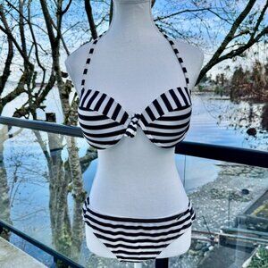 Firefly Black and White Striped Push Up Halter Low Rise Bikini